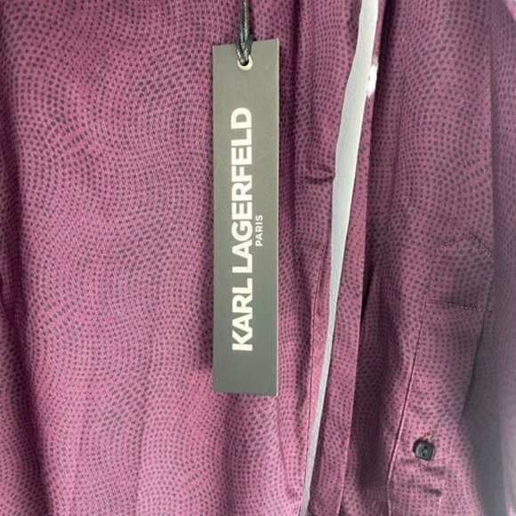 Karl Lagerfeld Paris Purpl Wine Patterned Long Sleeve Button Up Dress Shirt US M - Picture 7 of 10